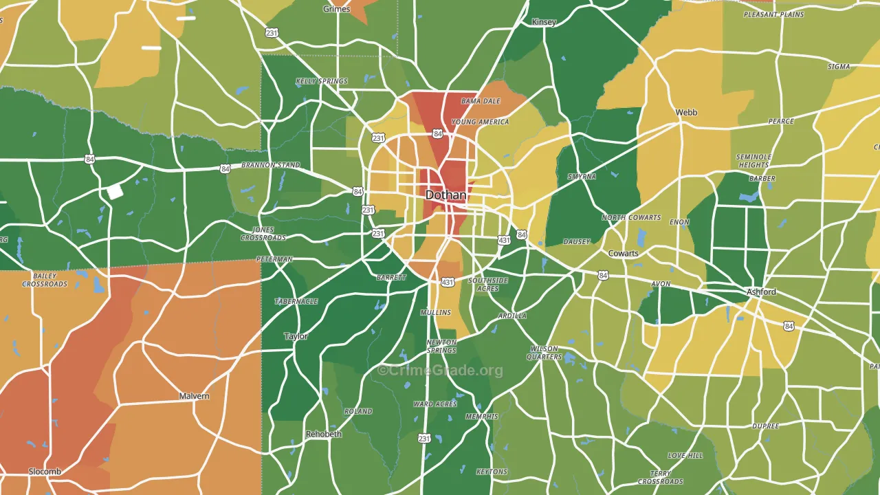 Houston County, AL Map of Robbery Rates