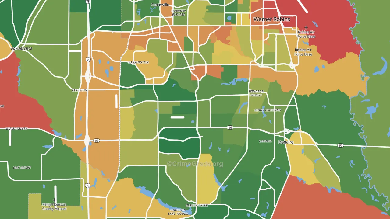 Houston County, GA Map of Robbery Rates