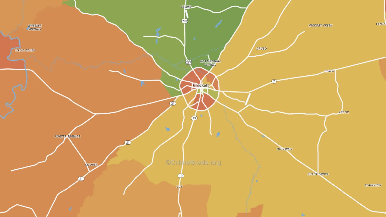 Houston County, TX Map of Robbery Rates