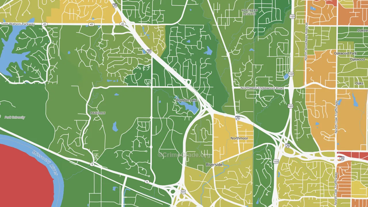 Houston Lake, MO Map of Robbery Rates