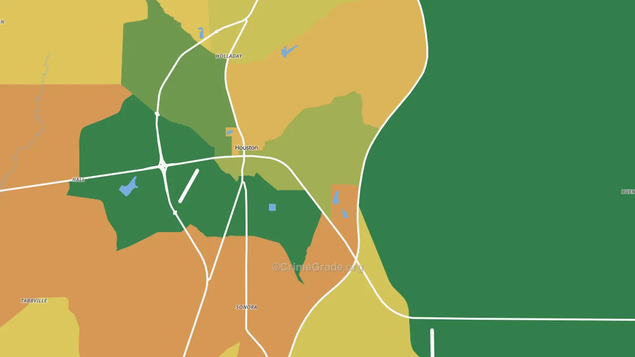 Houston, MS Map of Robbery Rates