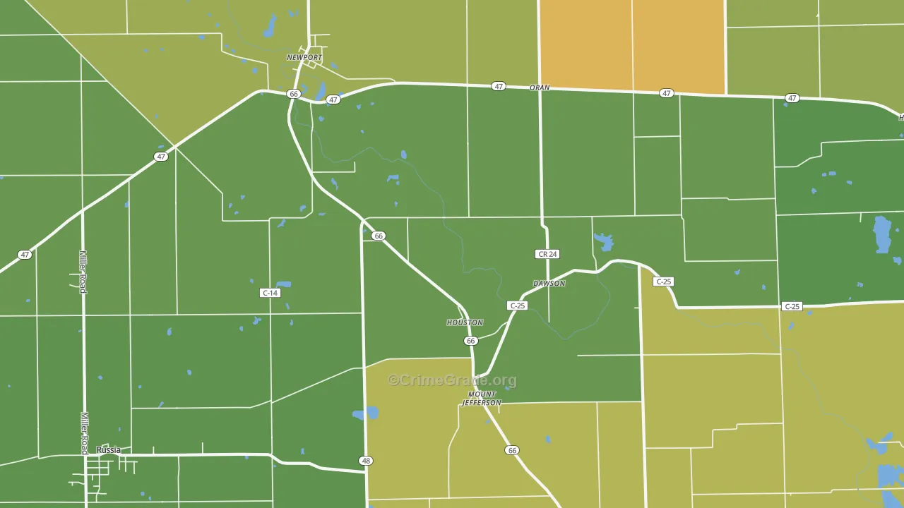 Houston, OH Map of Robbery Rates