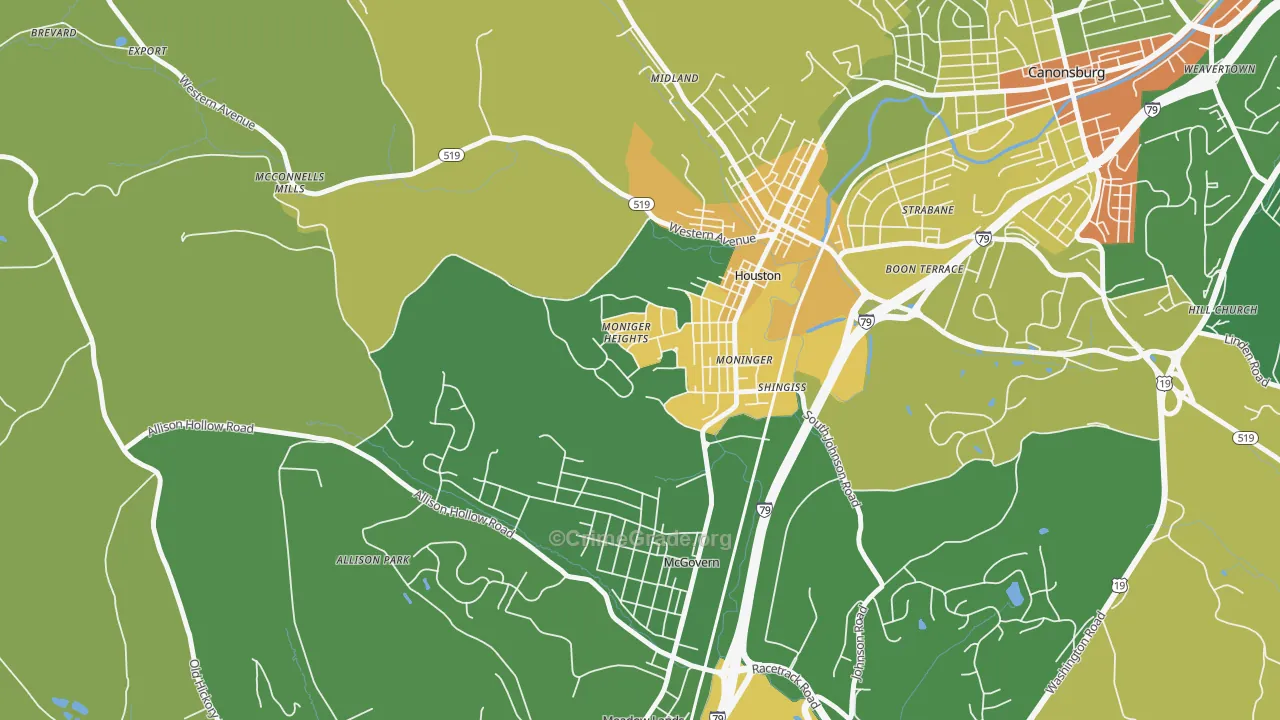 Houston, PA Map of Robbery Rates