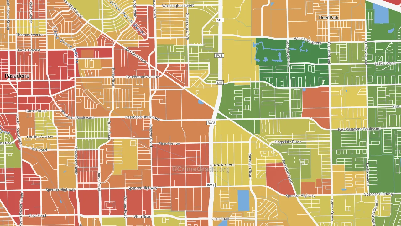 Houston Suburban Homes, Pasadena, TX Map of Robbery Rates