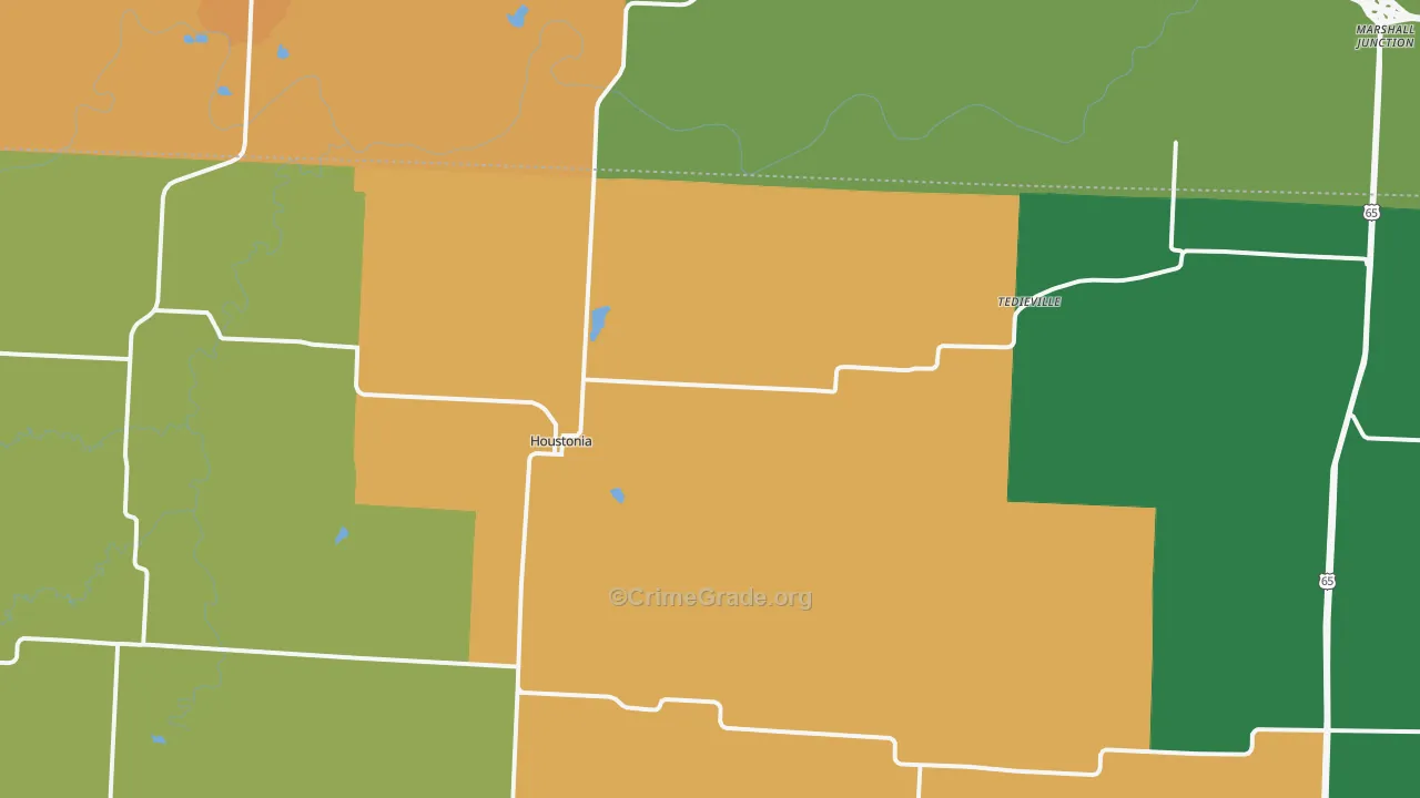 Houstonia, MO Map of Robbery Rates