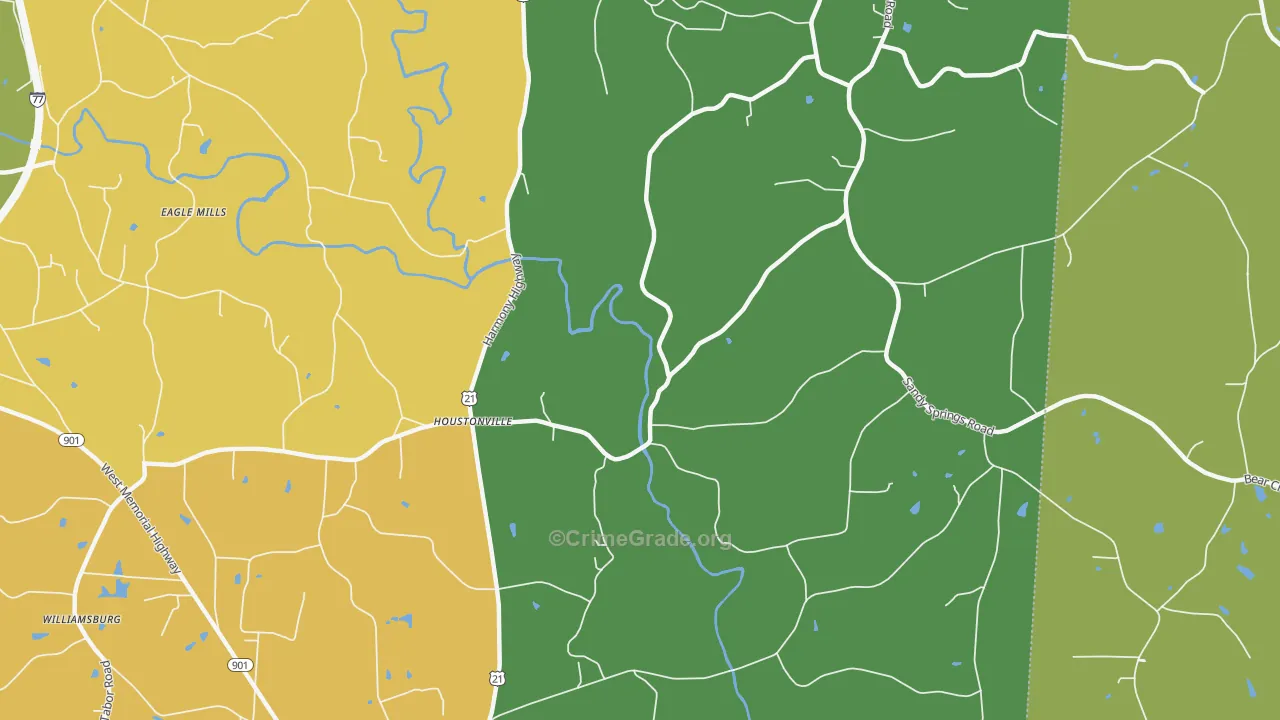 Houstonville, NC Map of Robbery Rates