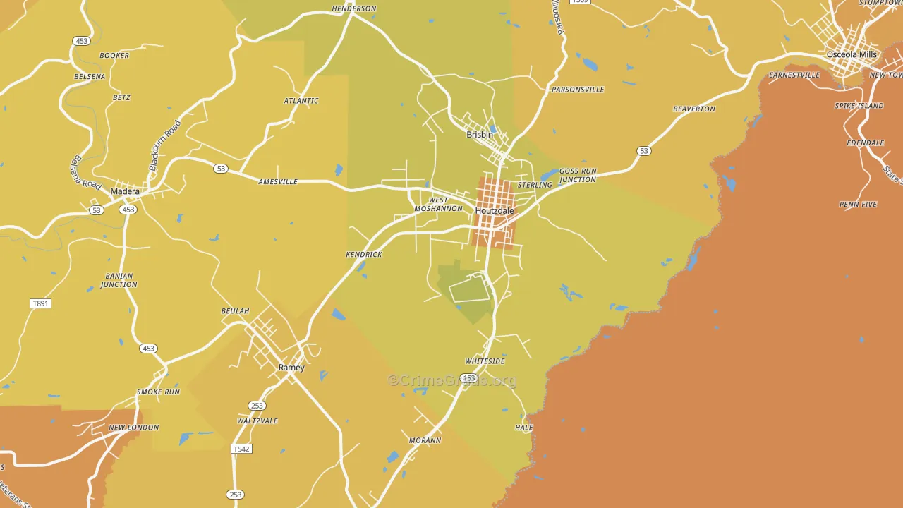 Houtzdale, PA Map of Robbery Rates