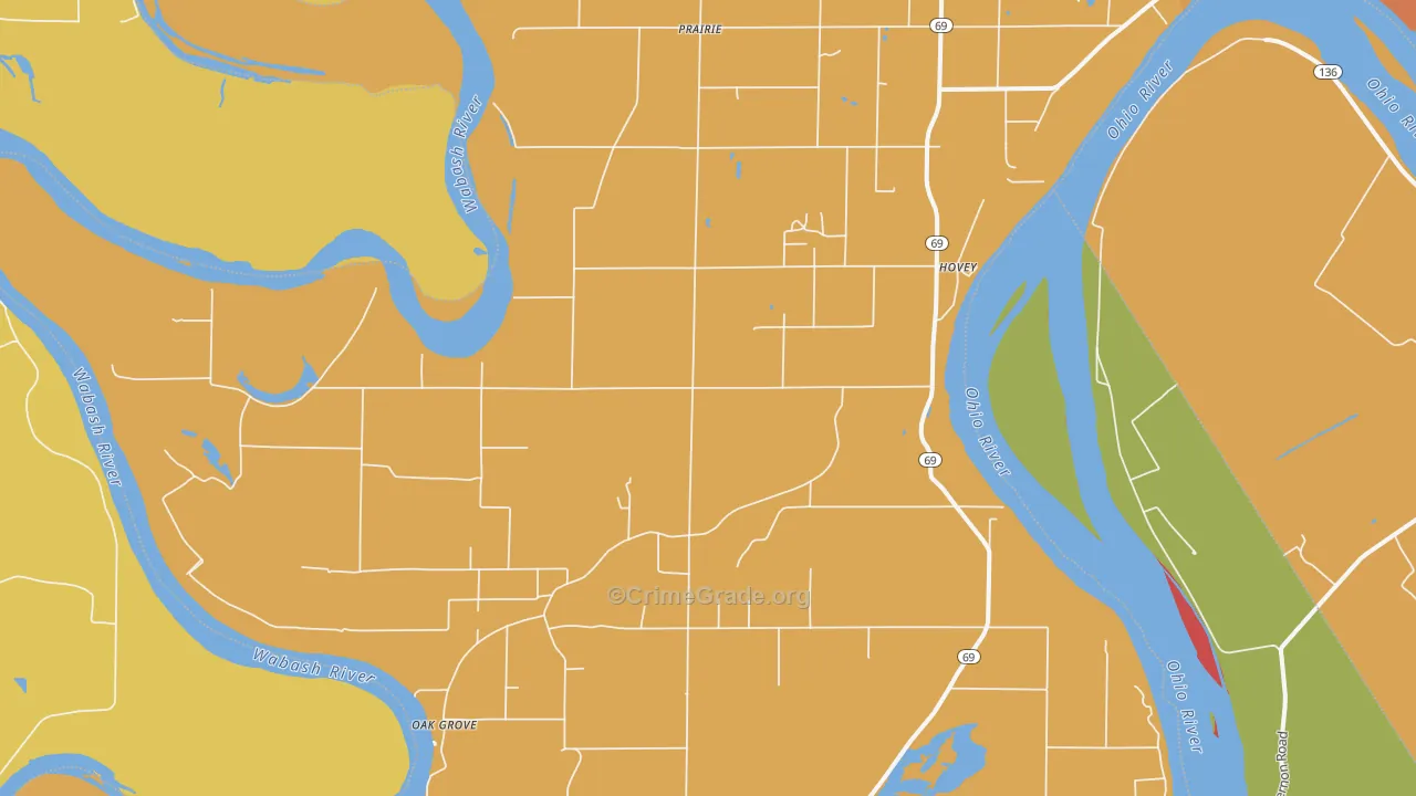 Hovey, IN Map of Robbery Rates