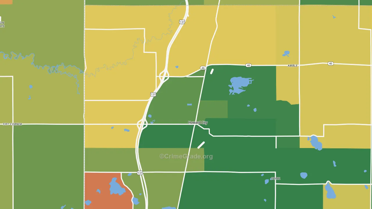 Howard City, MI Map of Robbery Rates