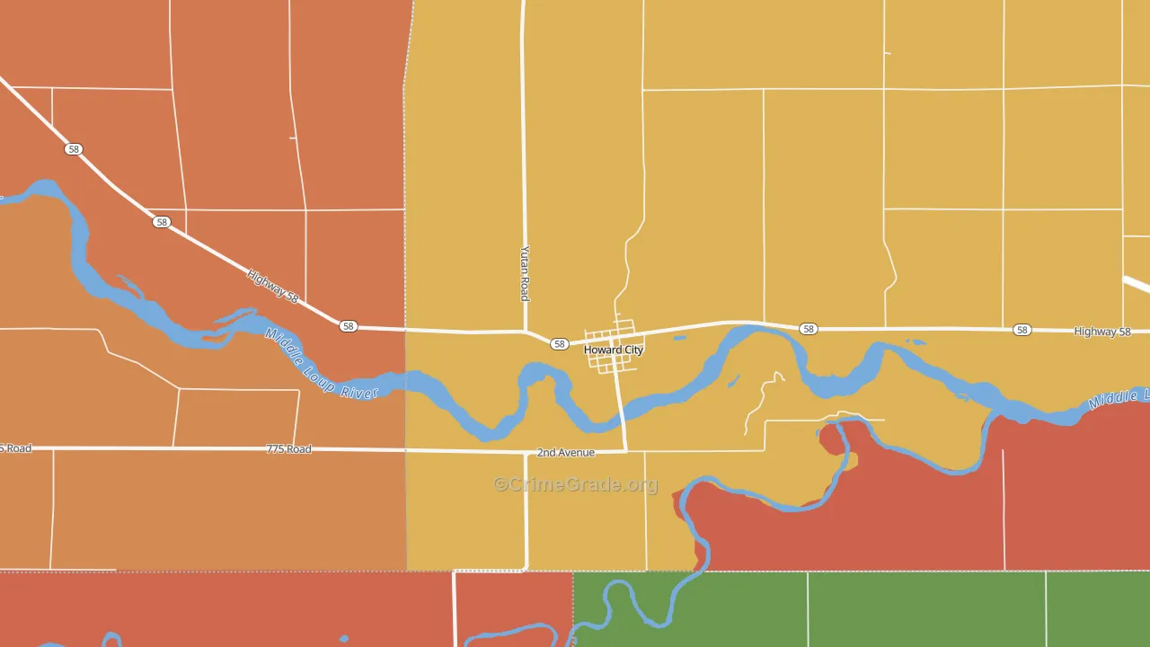 Howard City, NE Map of Robbery Rates