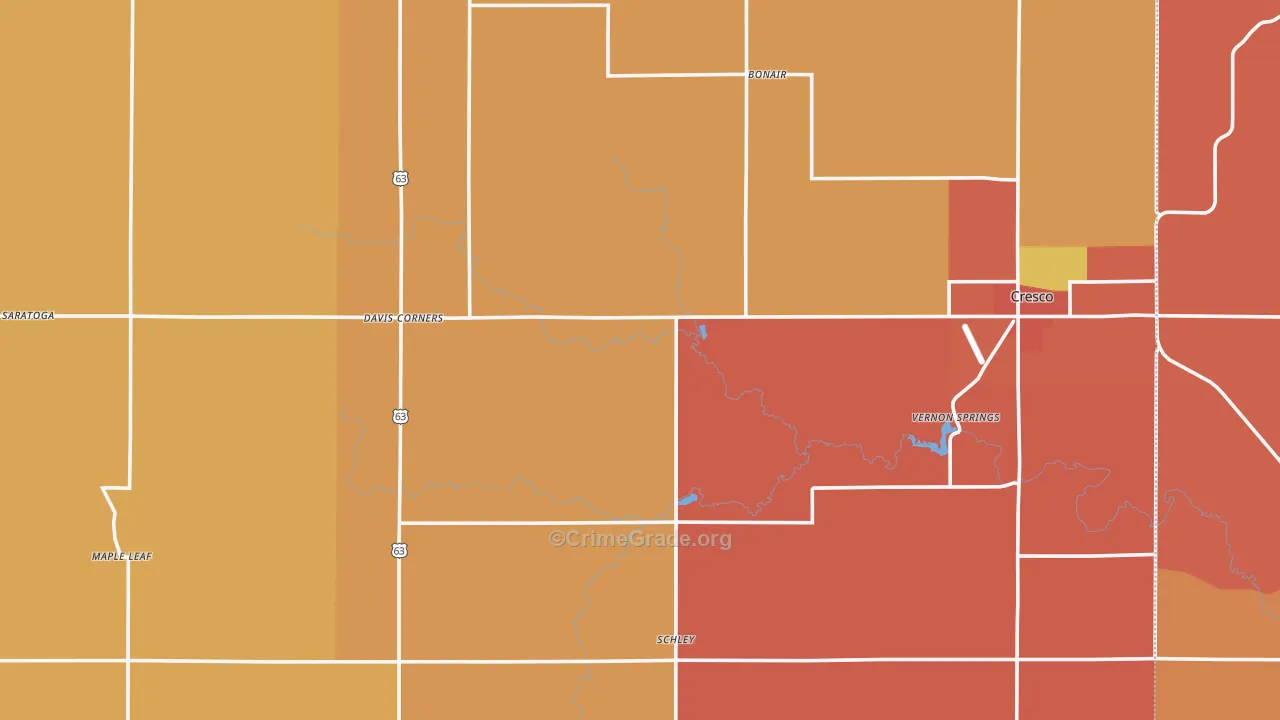 Howard County, IA Map of Robbery Rates