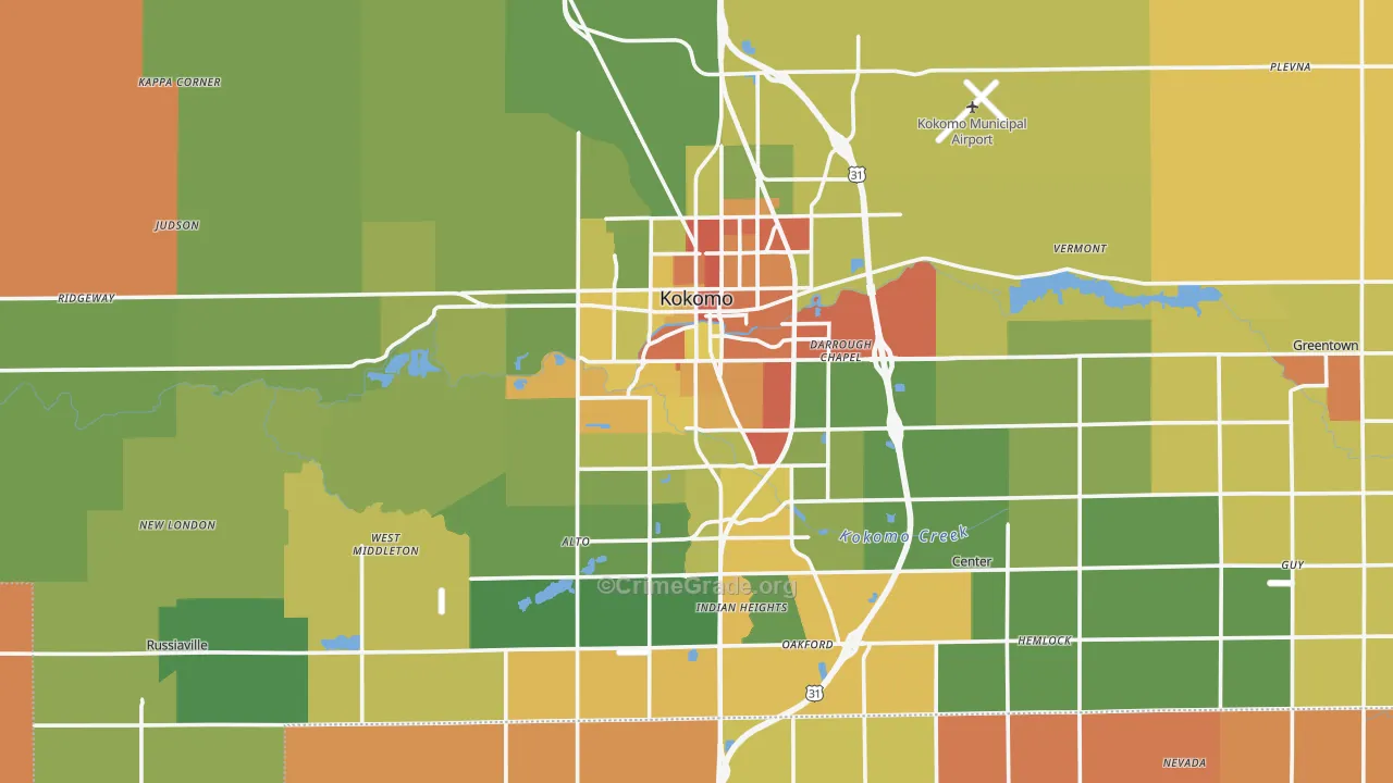 Howard County, IN Map of Robbery Rates