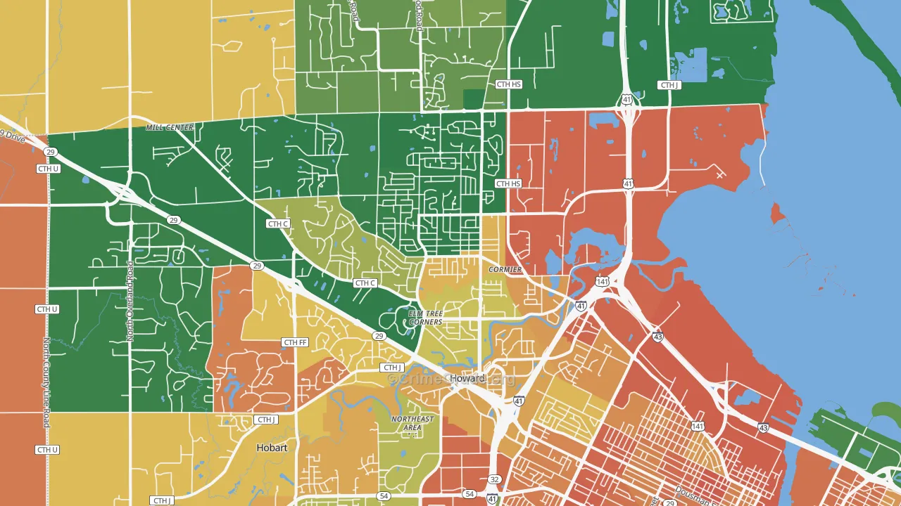 Howard, WI Map of Robbery Rates