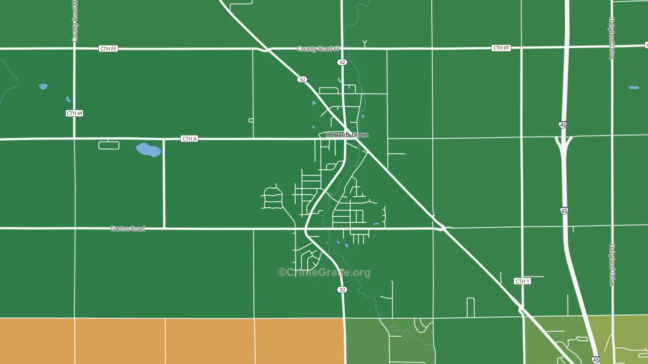 Howards Grove, WI Map of Robbery Rates