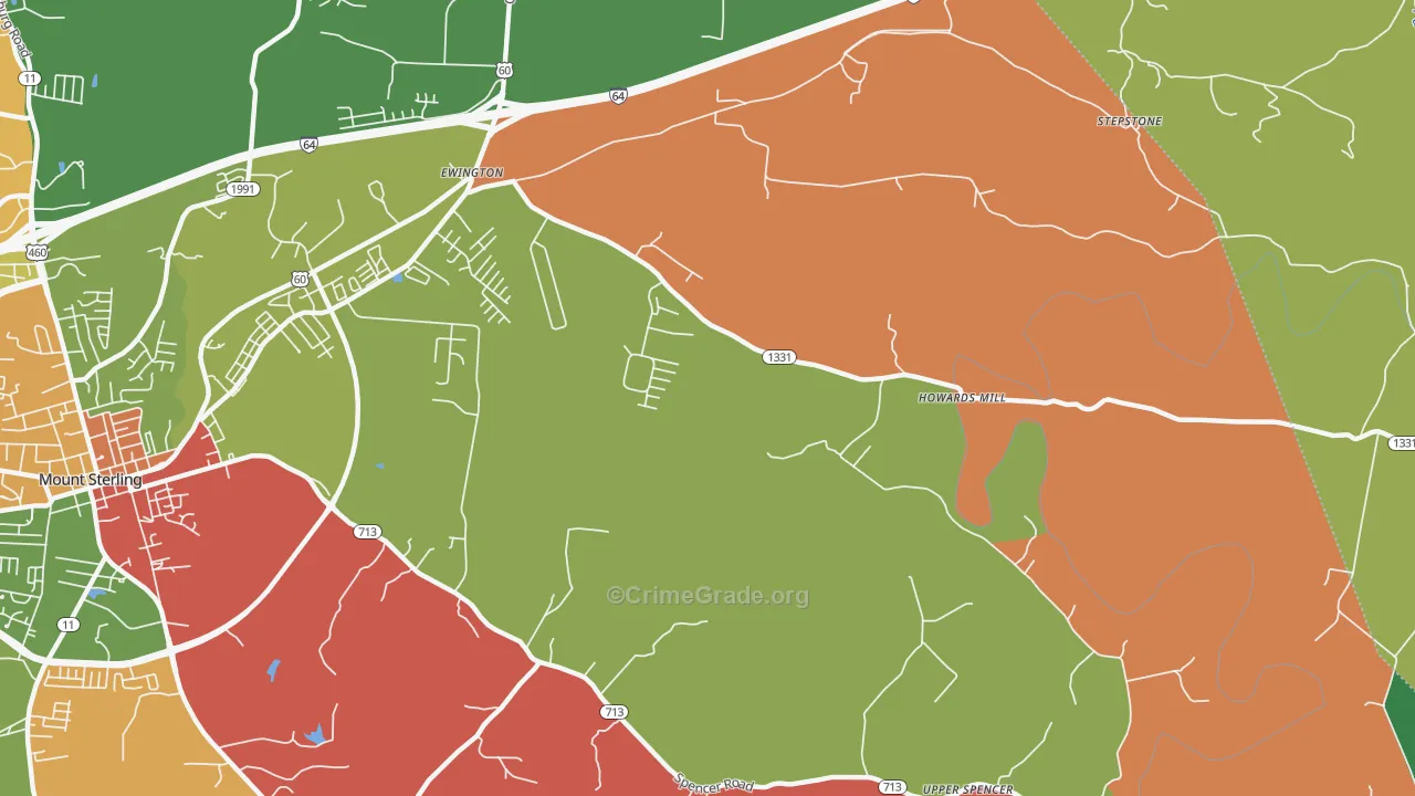 Howards Mill, KY Map of Robbery Rates