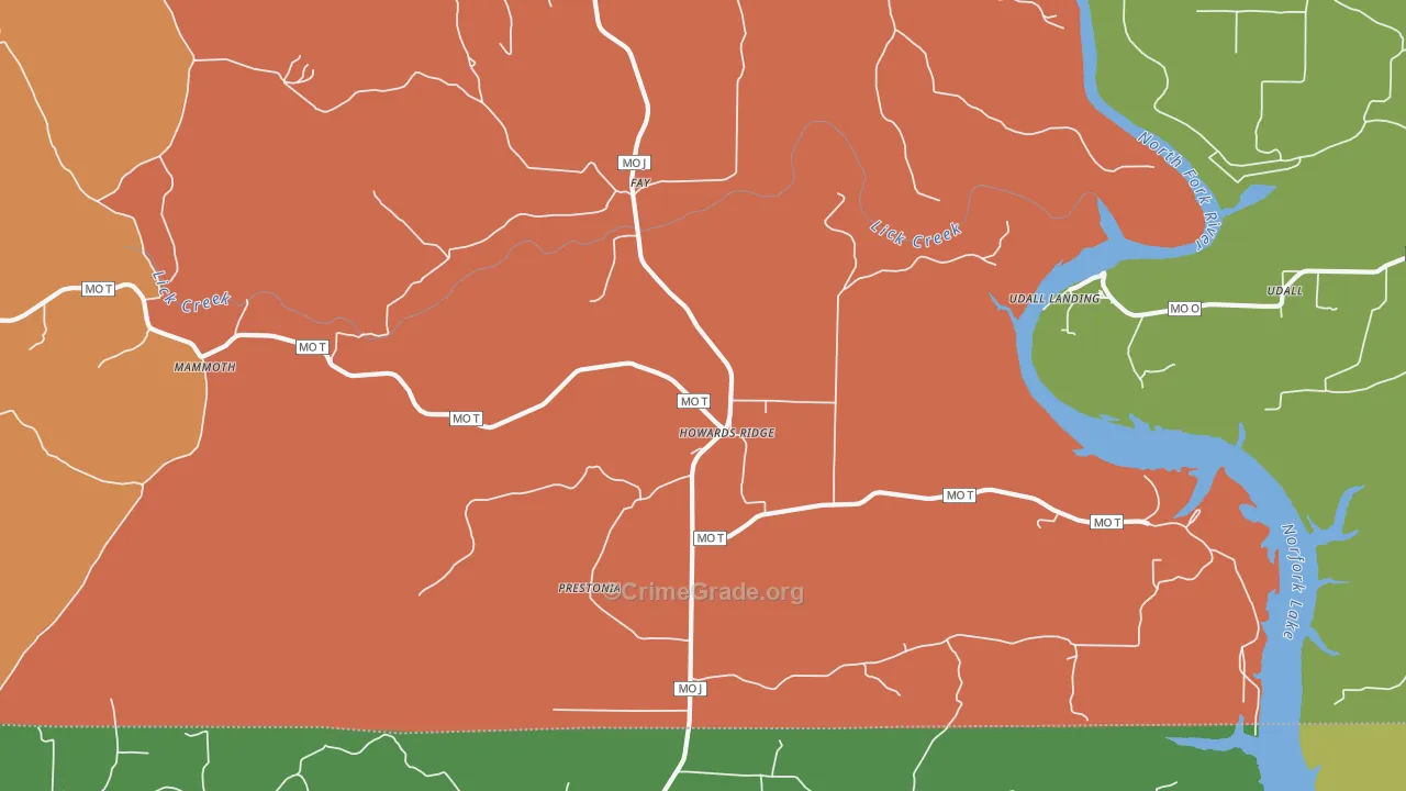Howards Ridge, MO Map of Robbery Rates