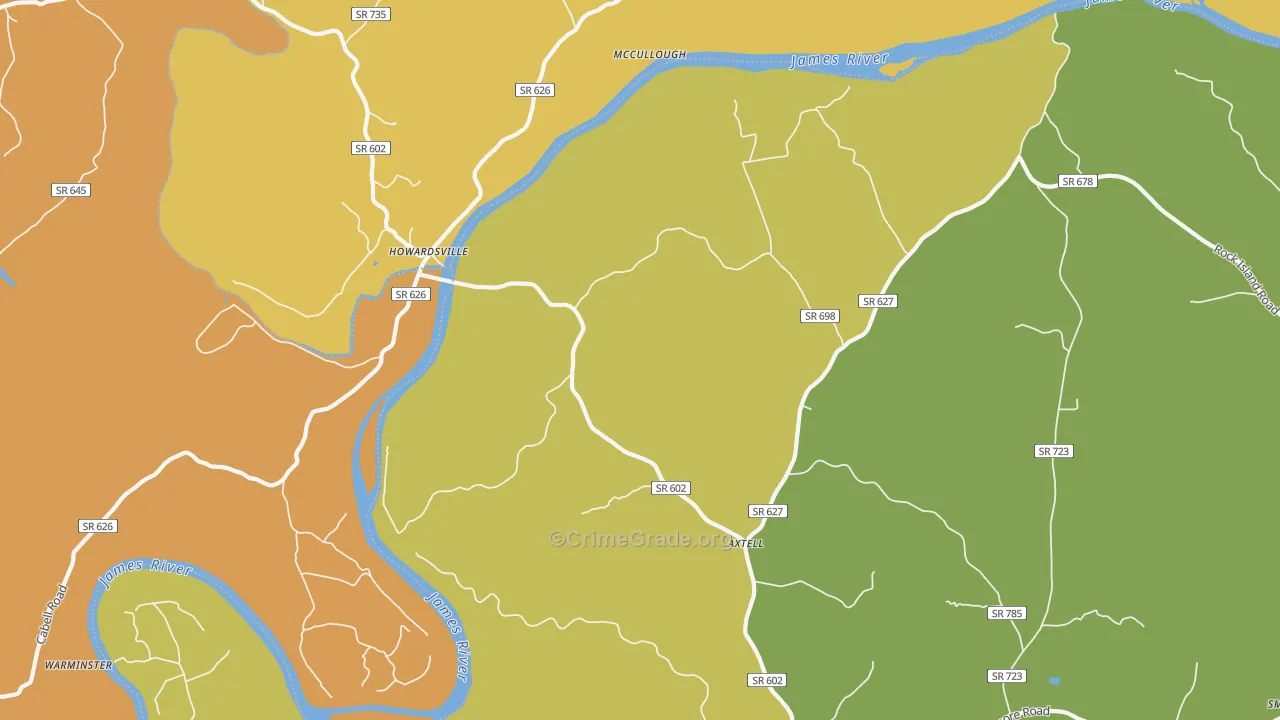 Howardsville, VA Map of Robbery Rates