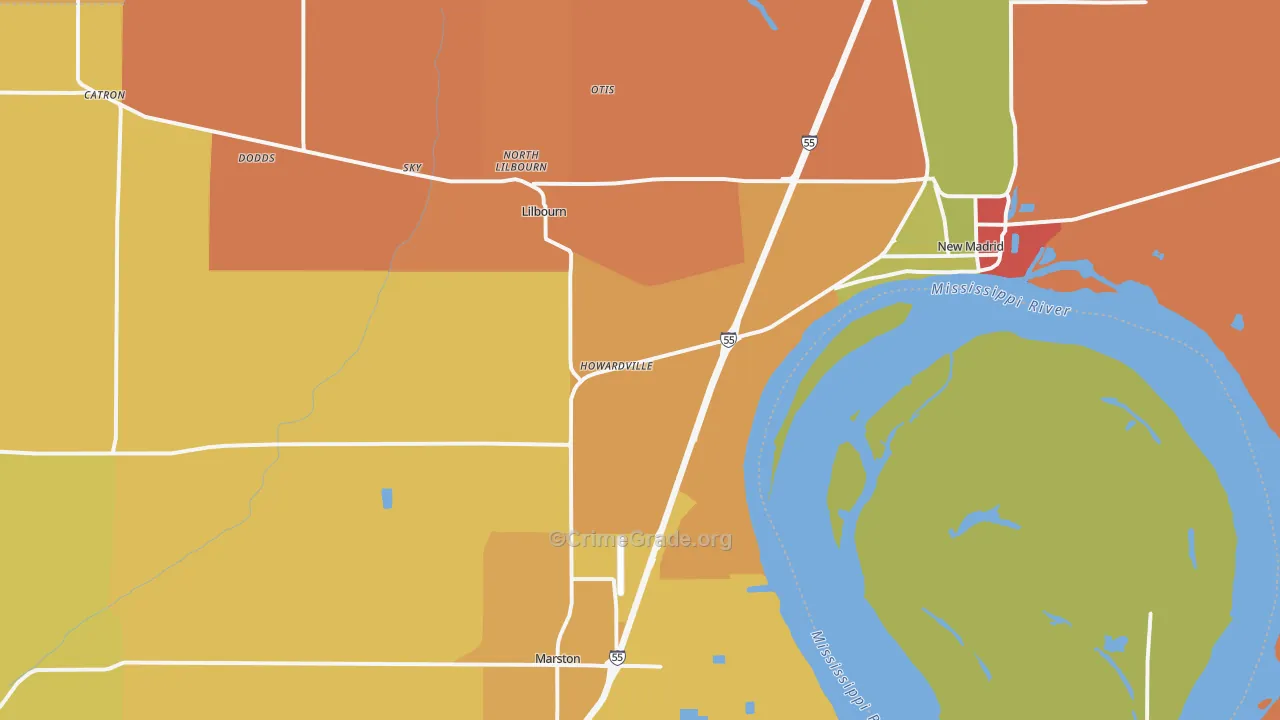 Howardville, MO Map of Robbery Rates