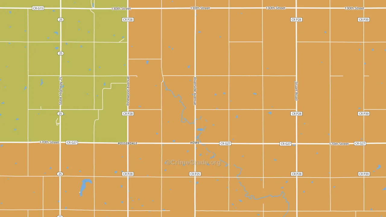Howe, IA Map of Robbery Rates