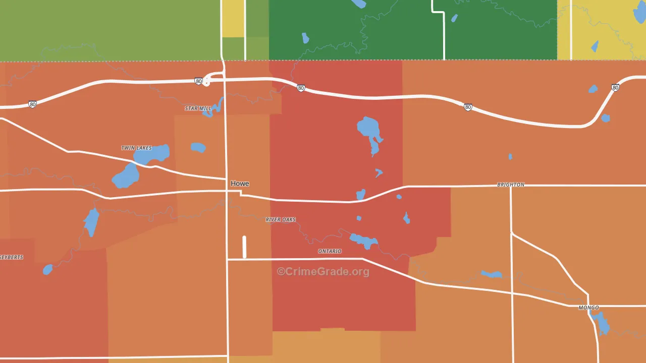 Howe, IN Map of Robbery Rates
