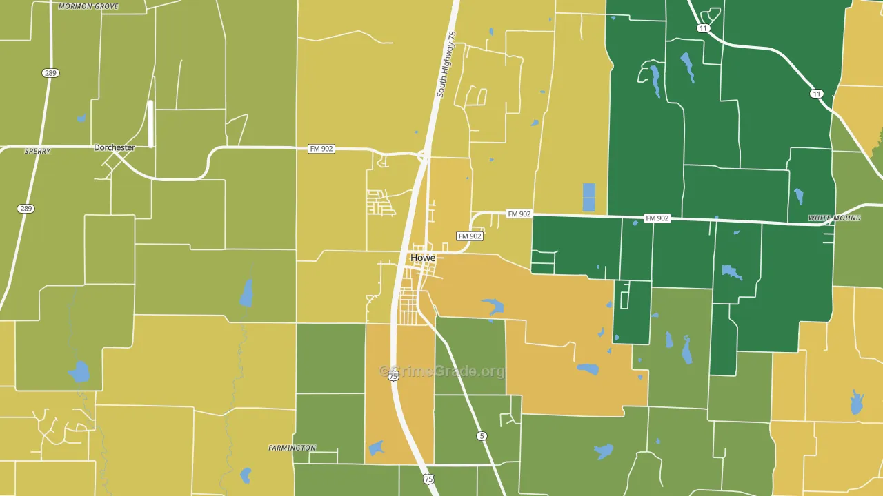 Howe, TX Map of Robbery Rates