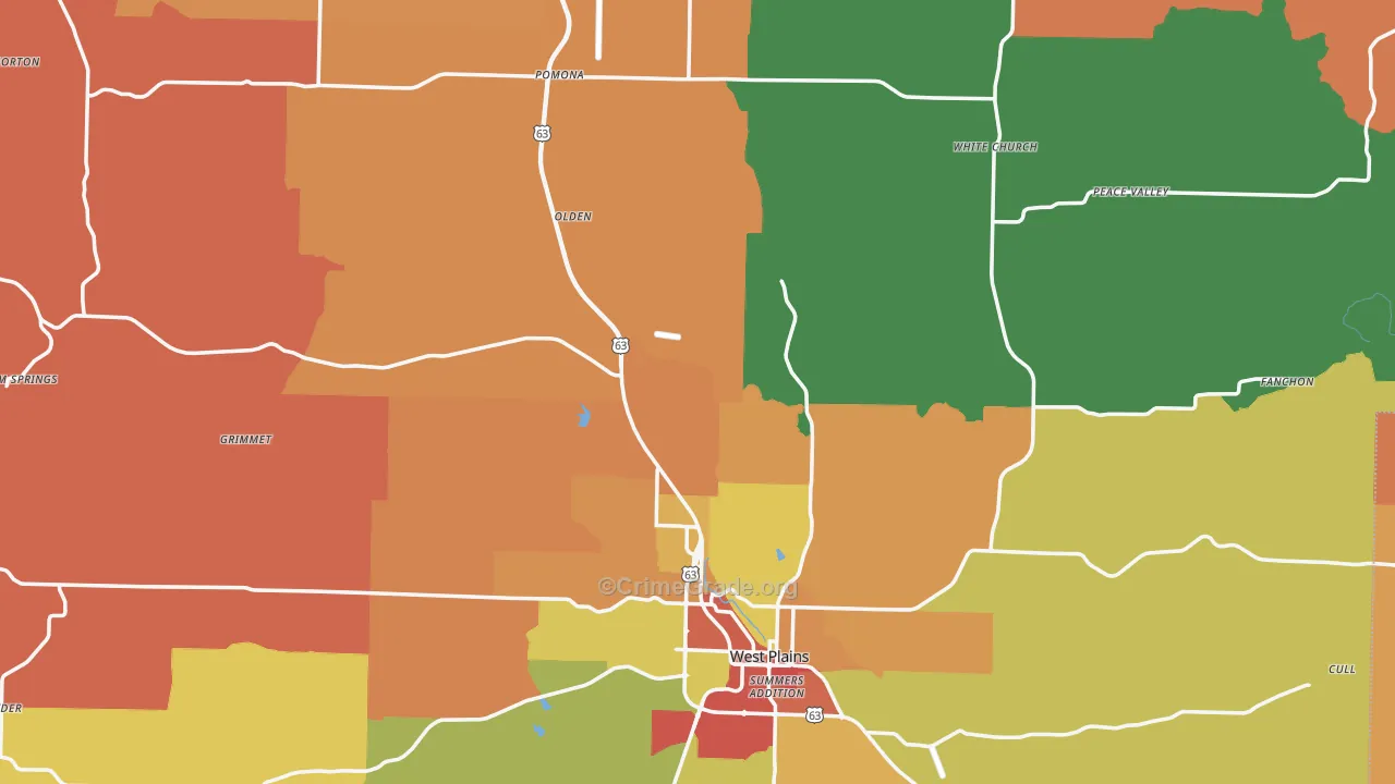 Howell County, MO Map of Robbery Rates