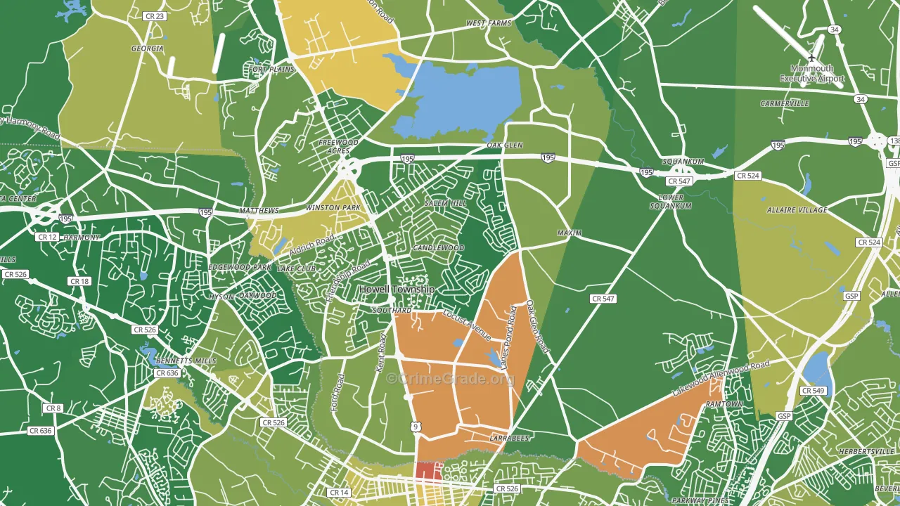 Howell, NJ Map of Robbery Rates