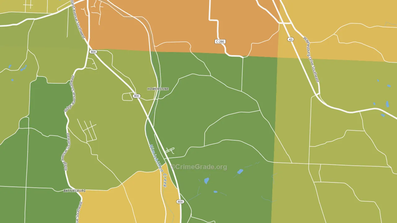 Howenstine, OH Map of Robbery Rates