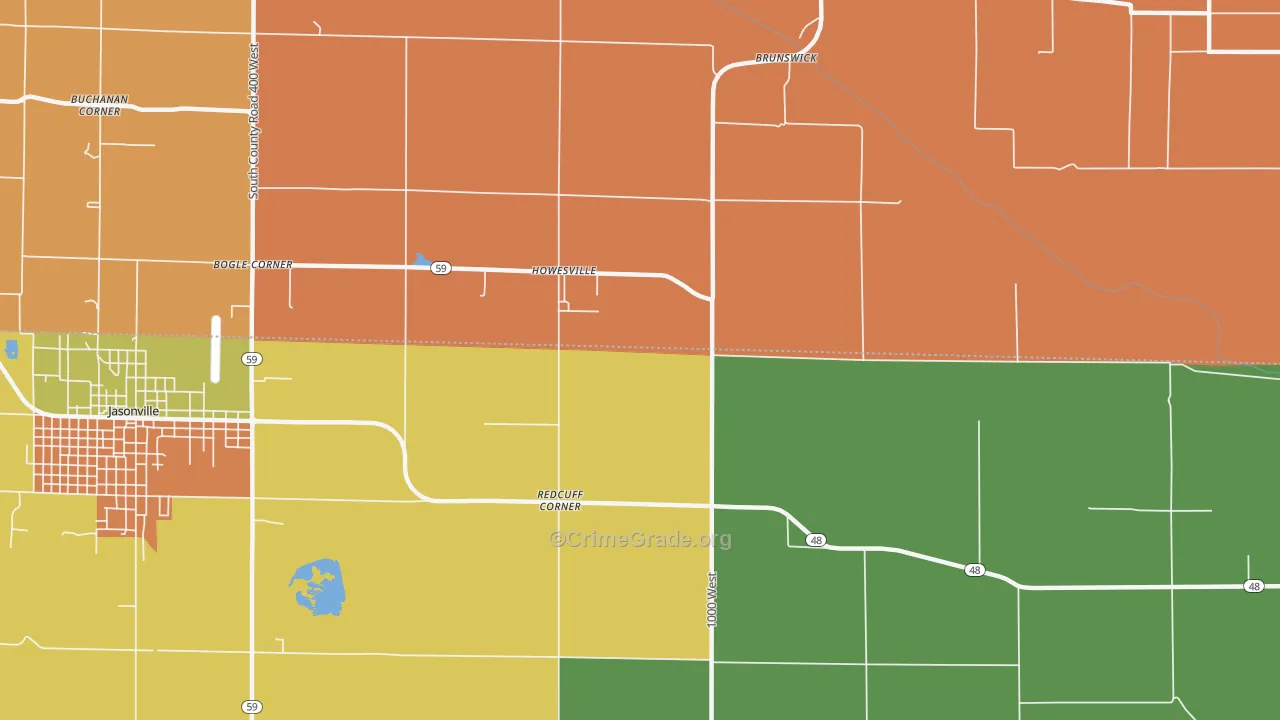 Howesville, IN Map of Robbery Rates