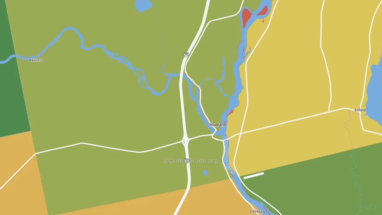 Howland, ME Map of Robbery Rates