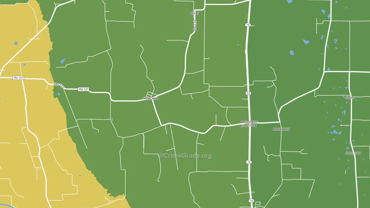 Howland, TX Map of Robbery Rates