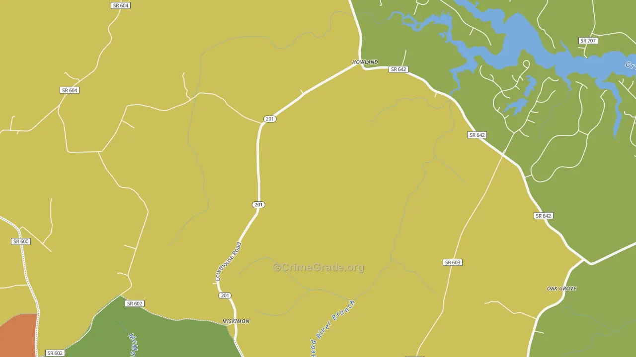 Howland, VA Map of Robbery Rates