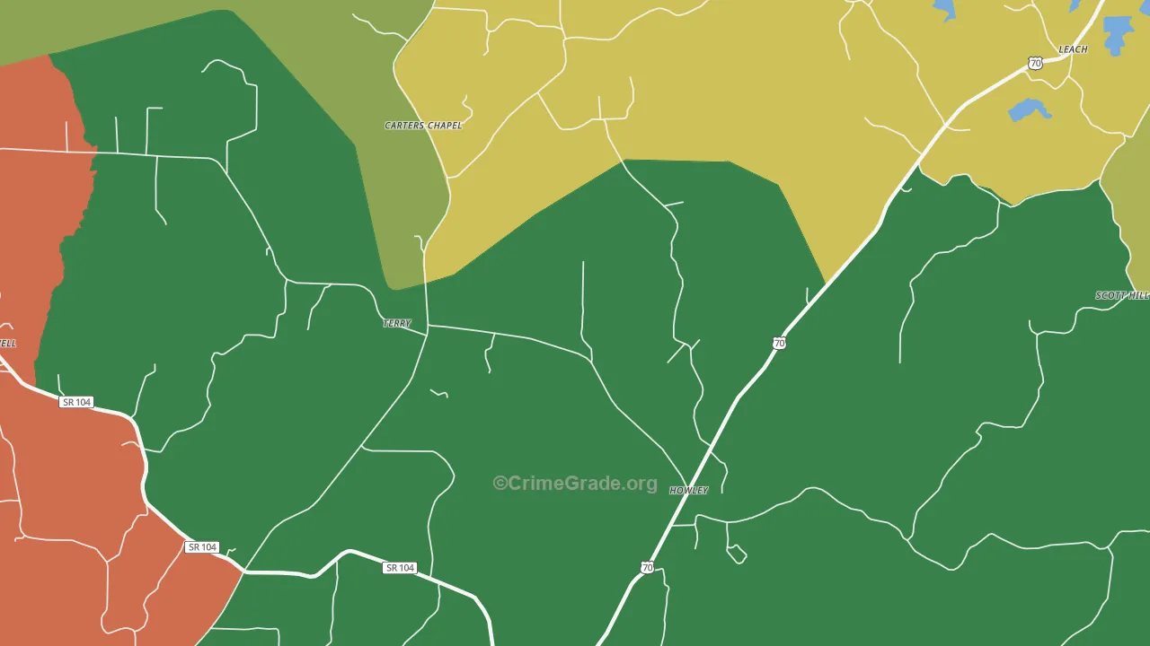 Howley, TN Map of Robbery Rates