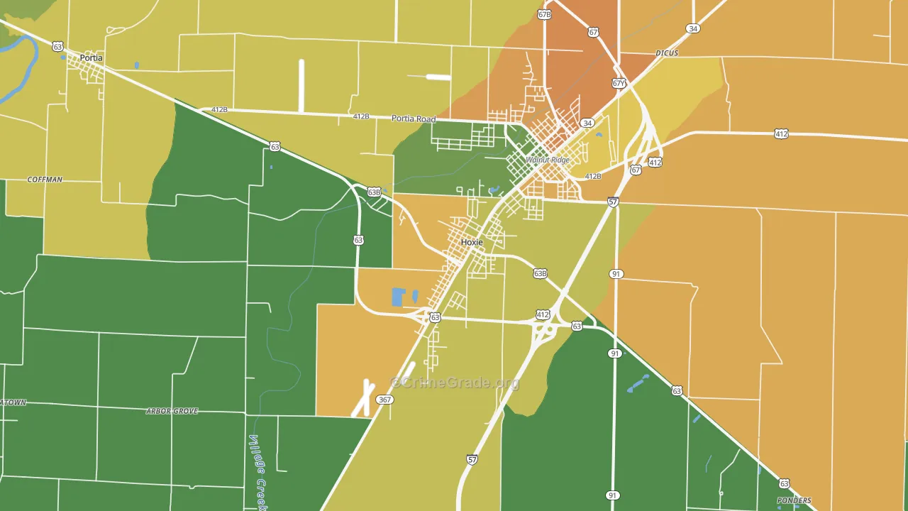 Hoxie, AR Map of Robbery Rates