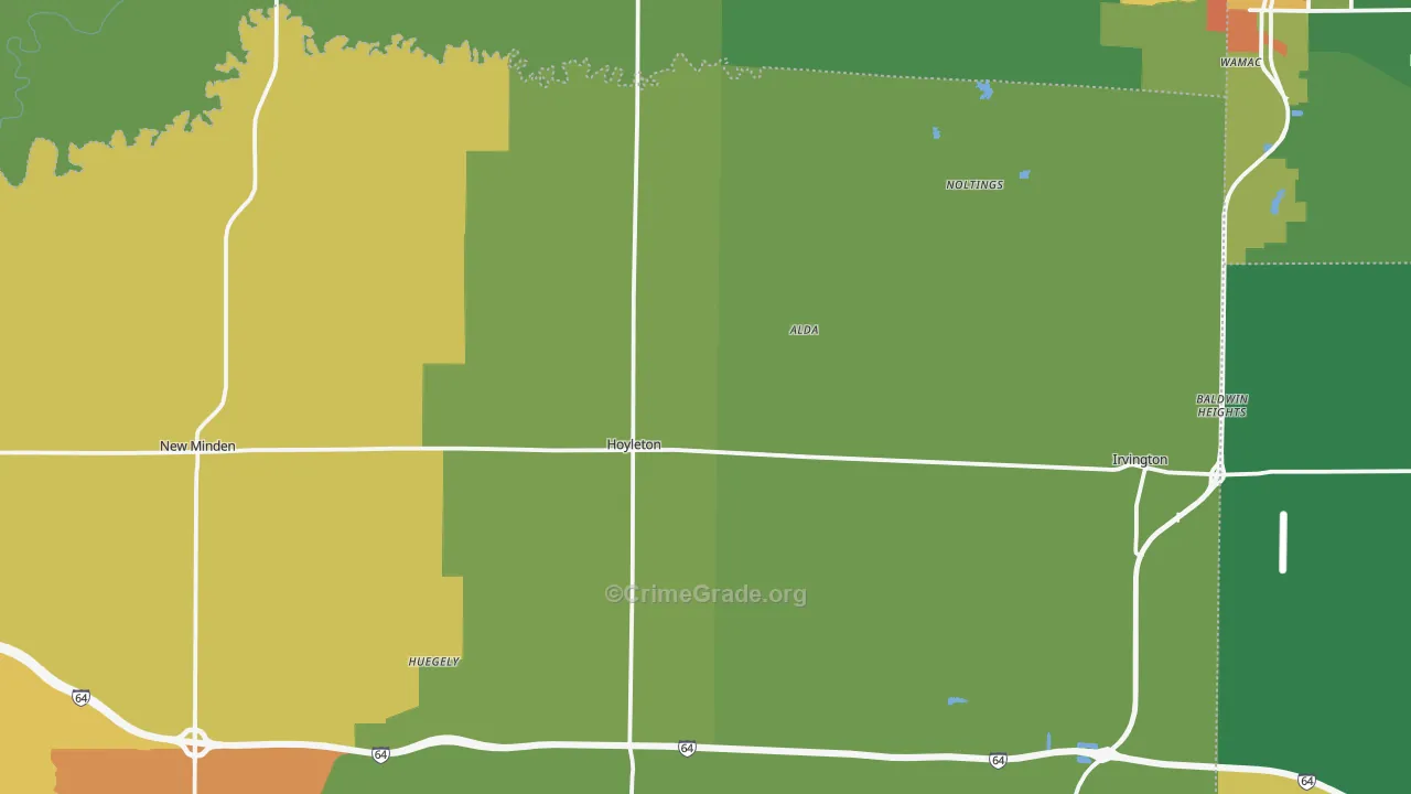 Hoyleton, IL Map of Robbery Rates