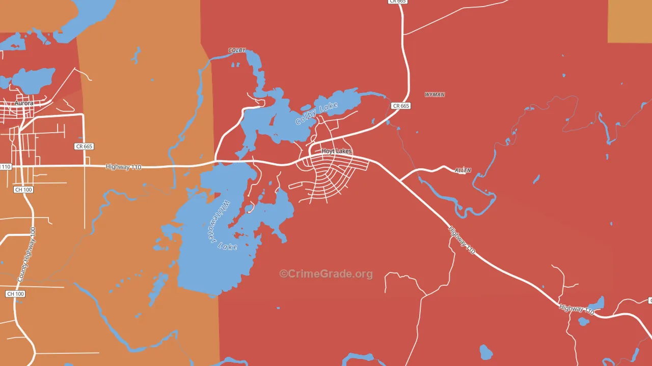 Hoyt Lakes, MN Map of Robbery Rates