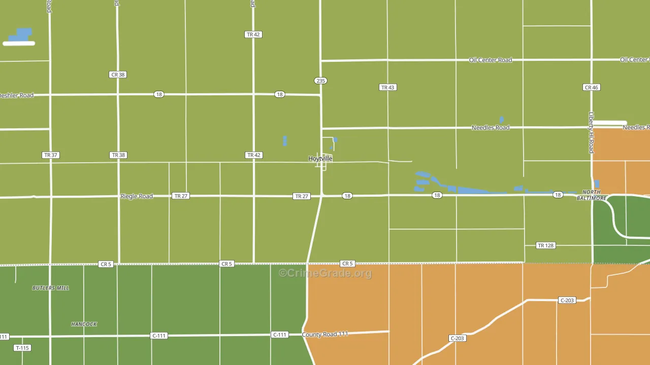 Hoytville, OH Map of Robbery Rates
