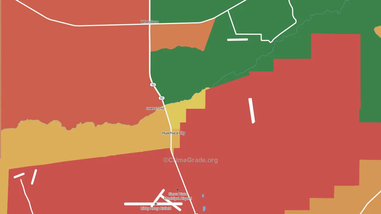 Huachuca City, AZ Map of Robbery Rates