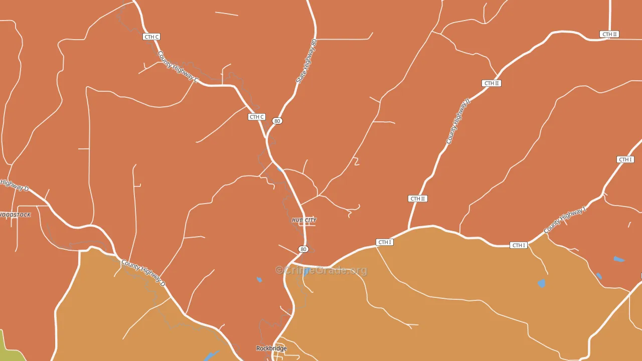 Hub City, WI Map of Robbery Rates