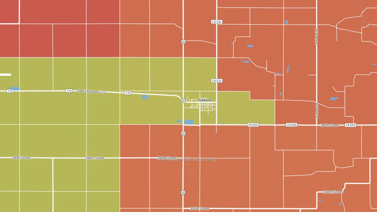 Hubbard, IA Map of Robbery Rates