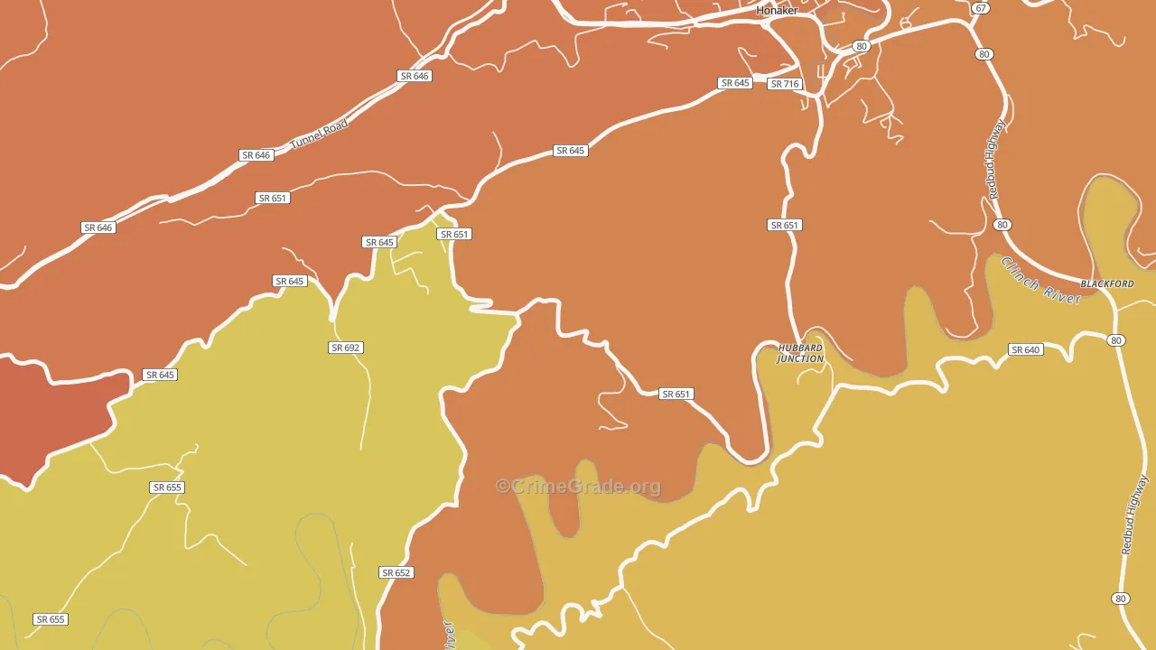 Hubbard Junction, VA Map of Robbery Rates