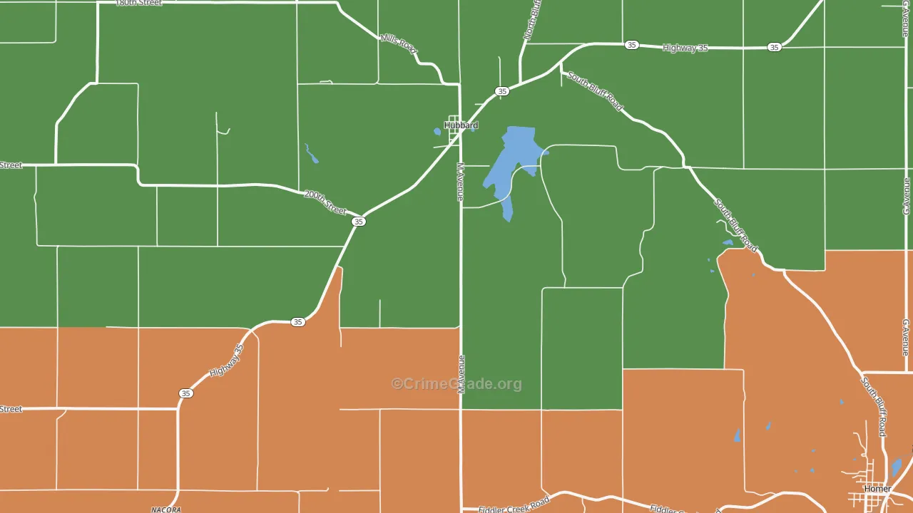 Hubbard, NE Map of Robbery Rates