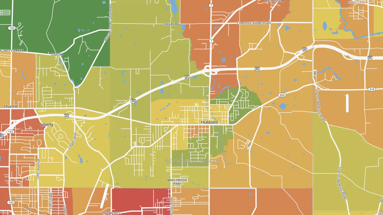 Hubbard, OH Map of Robbery Rates