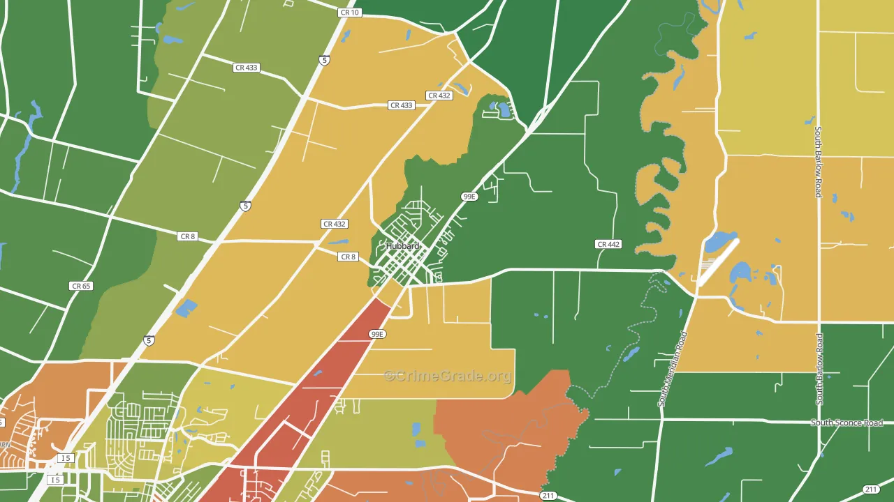 Hubbard, OR Map of Robbery Rates