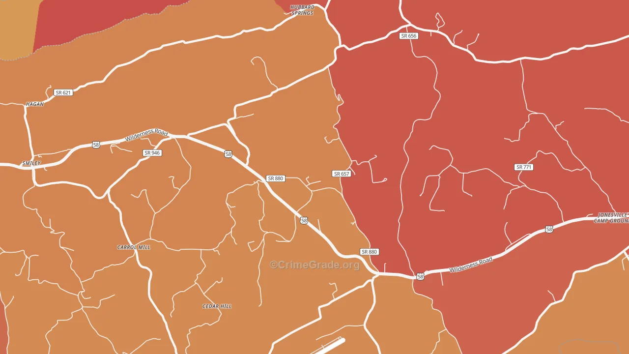 Hubbard Springs, VA Map of Robbery Rates