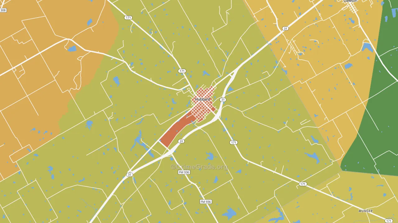 Hubbard, TX Map of Robbery Rates