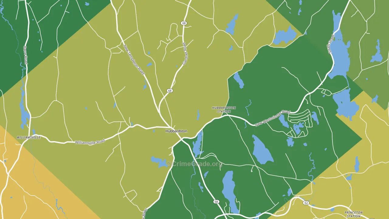 Hubbardston, MA Map of Robbery Rates