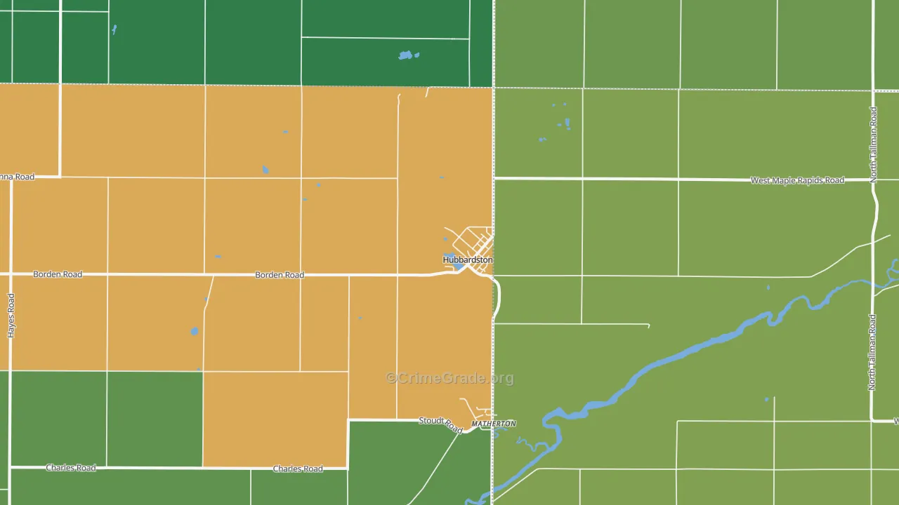 Hubbardston, MI Map of Robbery Rates