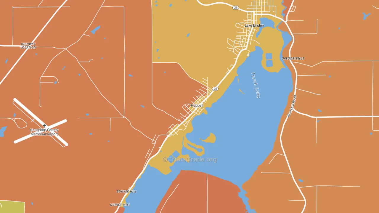 Hubbell, MI Map of Robbery Rates
