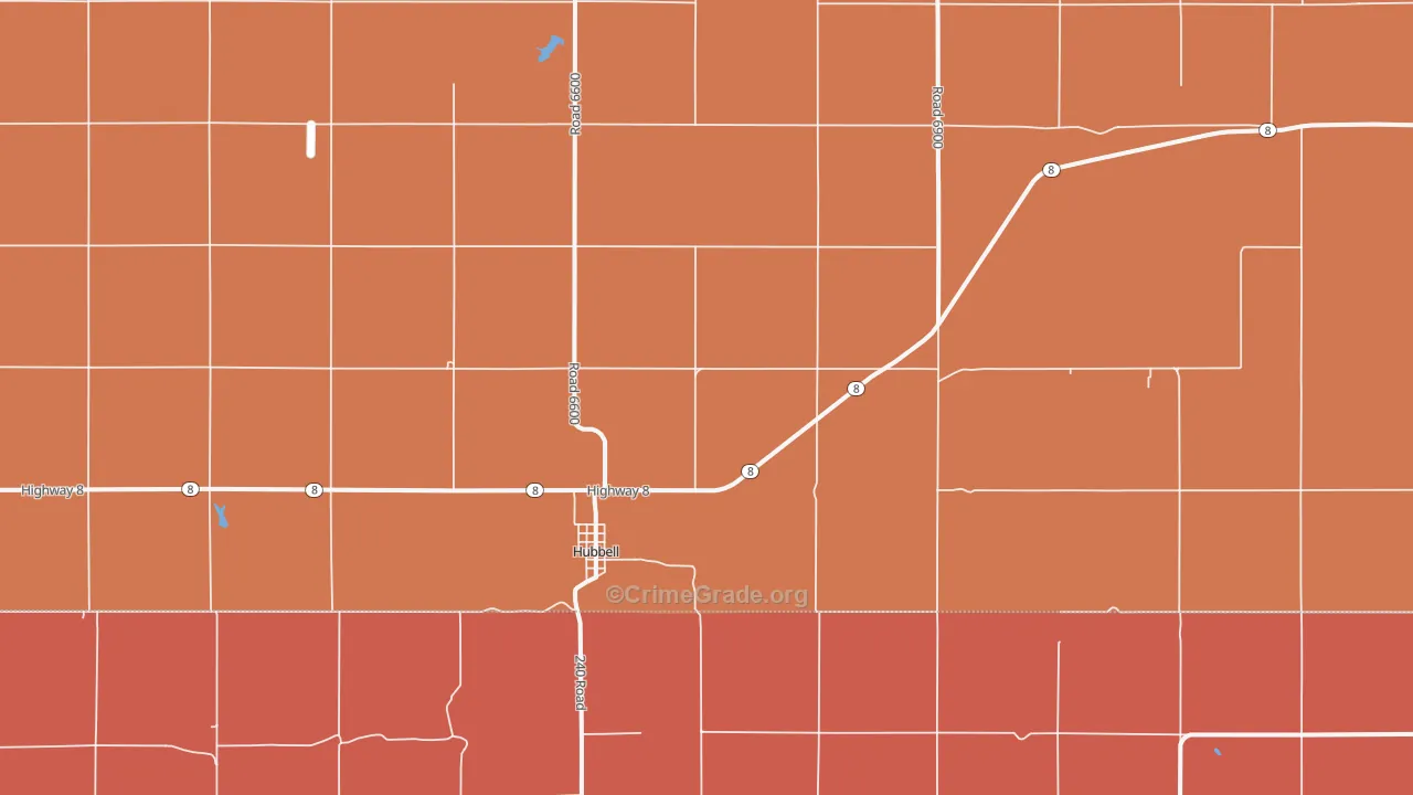 Hubbell, NE Map of Robbery Rates
